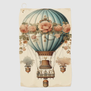 Vintage Steampunk Floral Blue Hot Air Balloon Golf Towel
