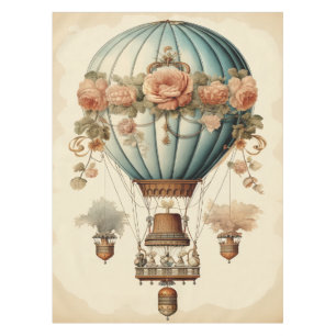 Vintage Steampunk Floral Blue Hot Air Balloon  Tablecloth