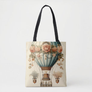 Vintage Steampunk Floral Blue Hot Air Balloon  Tote Bag