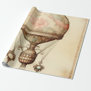 Vintage Steampunk Floral Hot Air Balloon Wrapping Paper