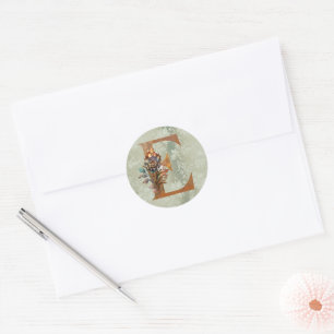 Vintage Steampunk Floral Letter E Classic Round Sticker