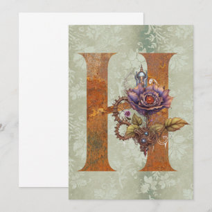 Vintage Steampunk Floral Letter H Note Cards
