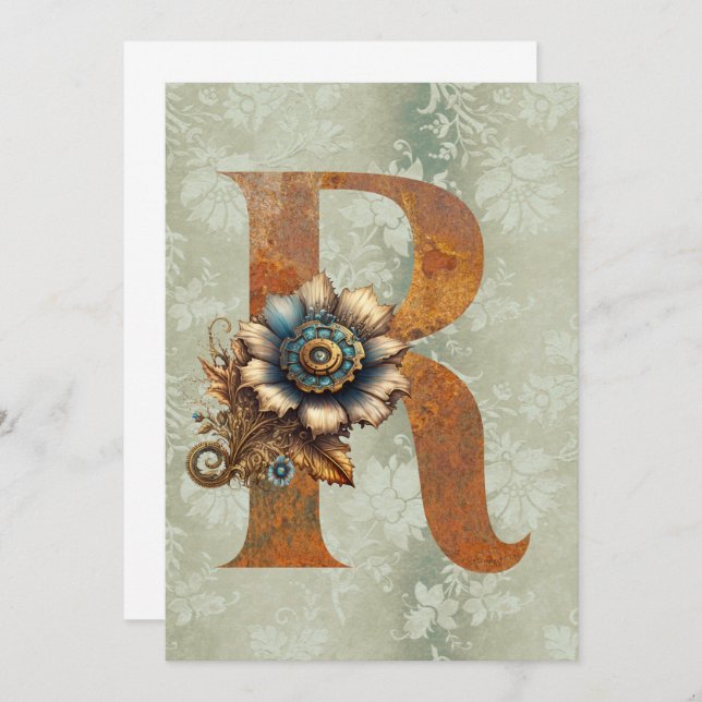 Vintage Steampunk Floral Letter R Note Cards (Front/Back)