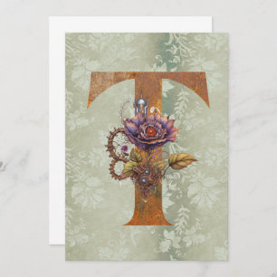 Vintage Steampunk Floral Letter T Note Cards