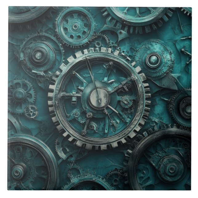 Vintage Steampunk Gears & Clockwork Tile (Front)