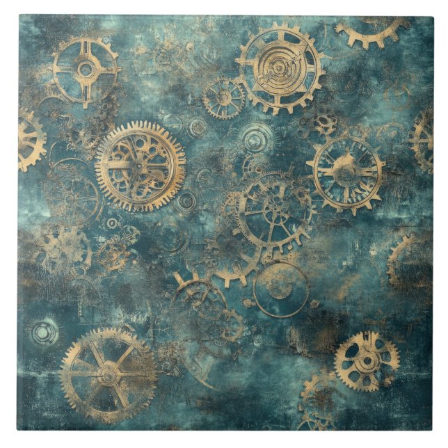 Vintage Steampunk Gears & Clockwork Tile (Front)