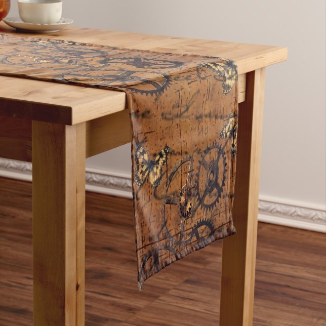Vintage Steampunk Gears Wallpaper Short Table Runner (In Situ)