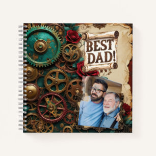Vintage Steampunk Gears with Best Dad Wine Theme Notebook