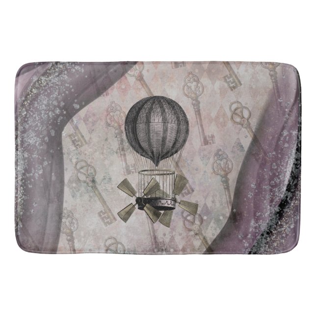 Vintage Steampunk Glam Purple Airship Bath Mat (Front)
