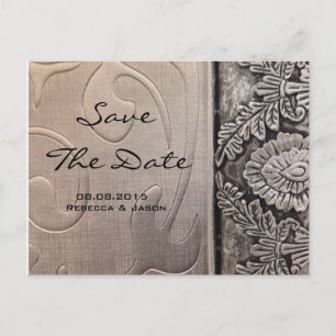 vintage steampunk grey metallic swirls damask announcement postcard