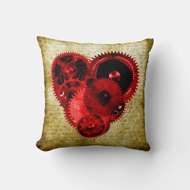 Vintage Steampunk Heart Cushion (Front)