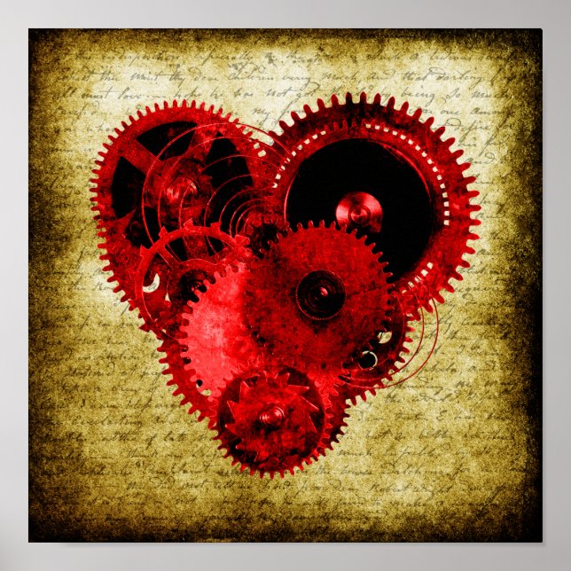 Vintage Steampunk Heart Poster (Front)