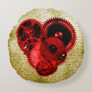 Vintage Steampunk Heart Round Cushion