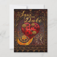 Vintage Steampunk Hearts Gears Wedding Save Date I