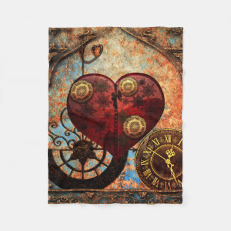 Vintage Steampunk Hearts Wallpaper Fleece Blanket