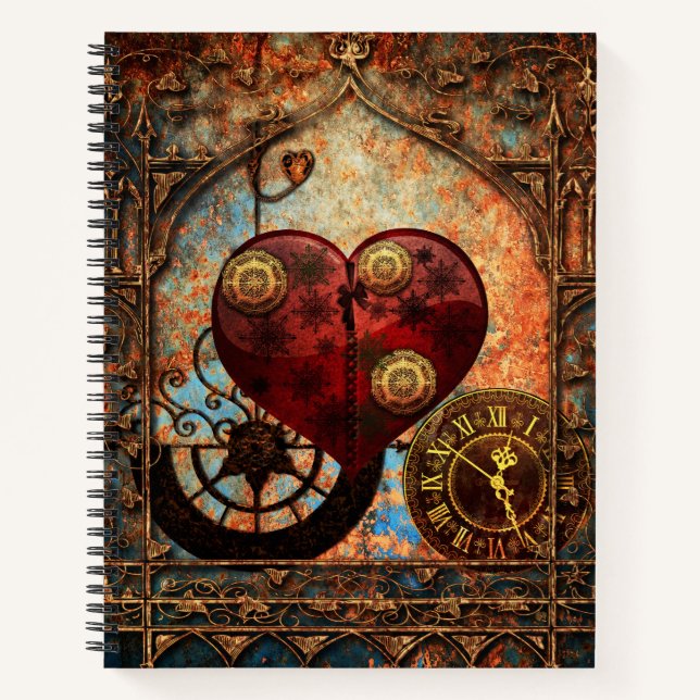 Vintage Steampunk Hearts Wallpaper Notebook (Front)