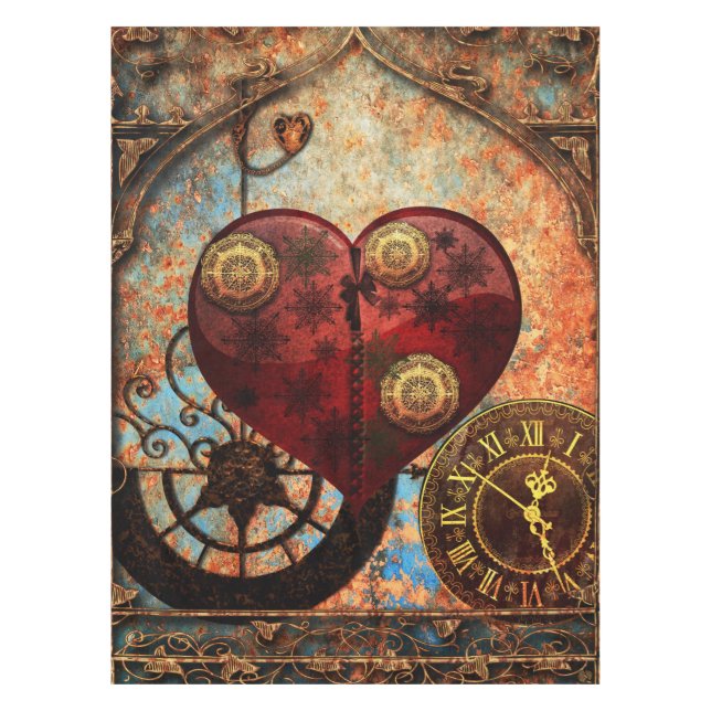 Vintage Steampunk Hearts Wallpaper Tablecloth (Front)