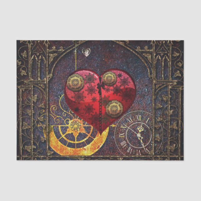 Vintage Steampunk Hearts Wallpaper Tissue Paper (Front)