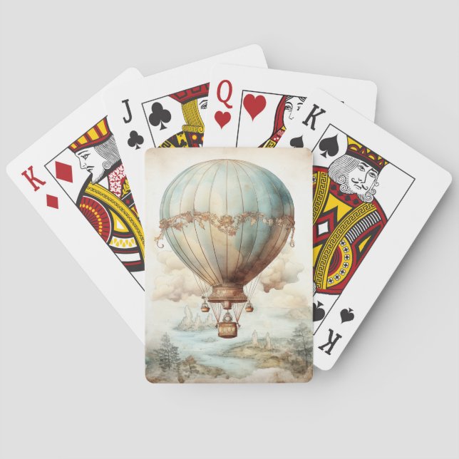 Vintage Steampunk Hot Air Balloon (2) Playing Cards (Back)