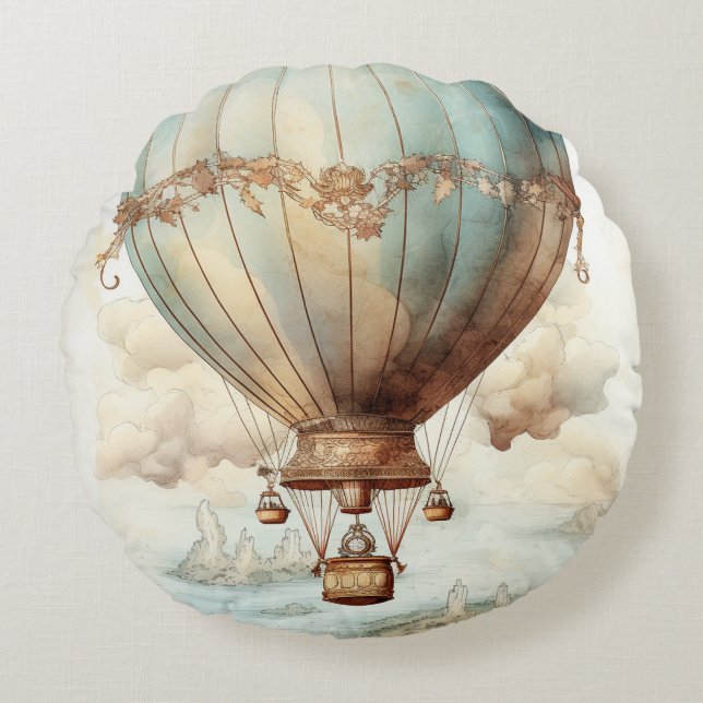 Vintage Steampunk Hot Air Balloon (2) Round Cushion (Front)