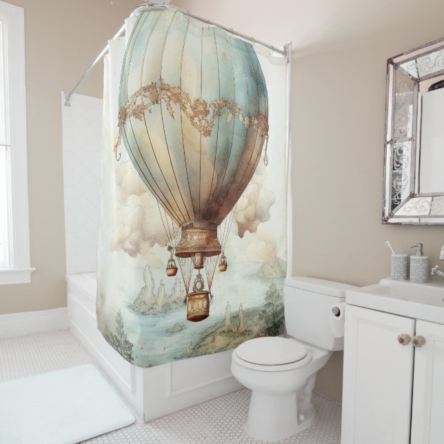 Vintage Steampunk Hot Air Balloon (2) Shower Curtain (In Situ)