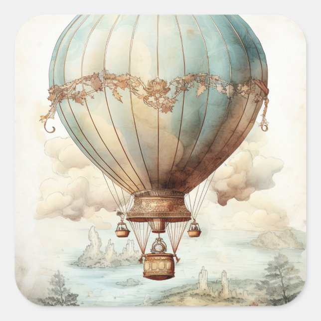 Vintage Steampunk Hot Air Balloon (2) Square Sticker (Front)