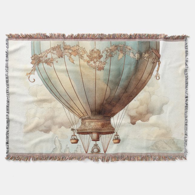 Vintage Steampunk Hot Air Balloon (2) Throw Blanket (Front)