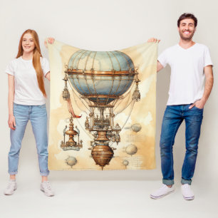 Vintage Steampunk Hot Air Balloon (3) Fleece Blanket