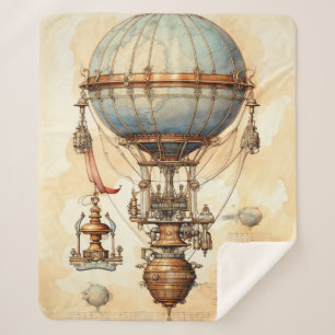 Vintage Steampunk Hot Air Balloon (3) Sherpa Blanket