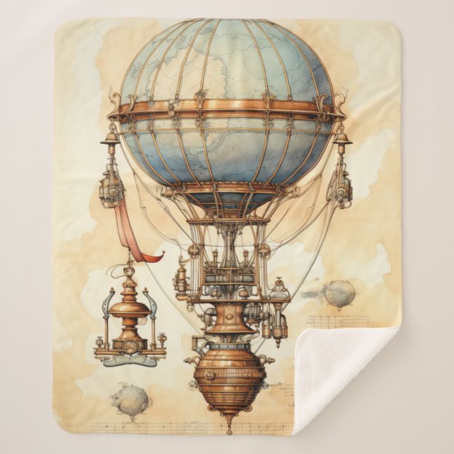 Vintage Steampunk Hot Air Balloon (3) Sherpa Blanket (Front)