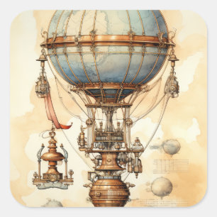 Vintage Steampunk Hot Air Balloon (3) Square Sticker