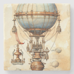 Vintage Steampunk Hot Air Balloon (3) Stone Coaster