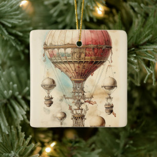 Vintage Steampunk Hot Air Balloon (4) Ceramic Ornament