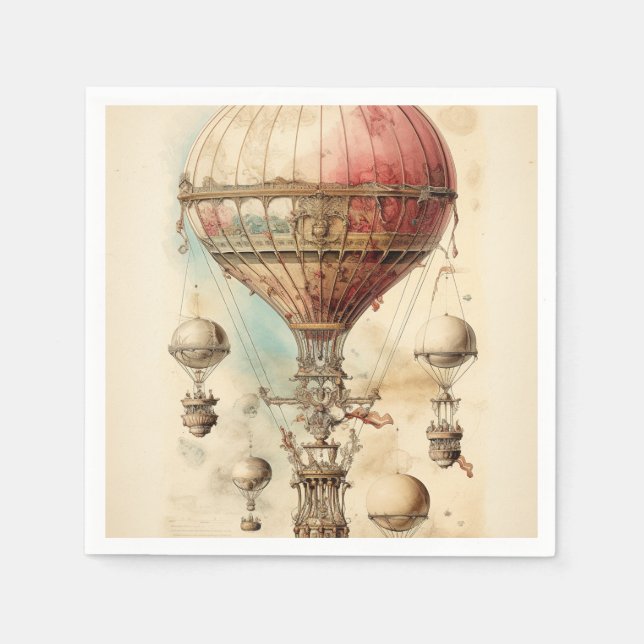 Vintage Steampunk Hot Air Balloon (4) Napkin (Front)