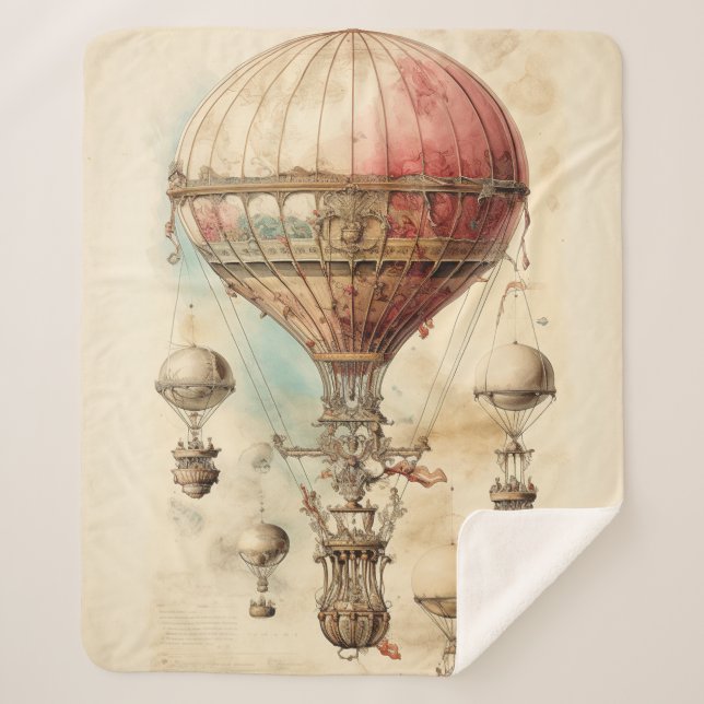 Vintage Steampunk Hot Air Balloon (4) Sherpa Blanket (Front)