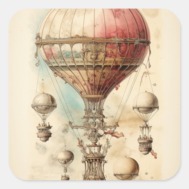 Vintage Steampunk Hot Air Balloon (4) Square Sticker (Front)
