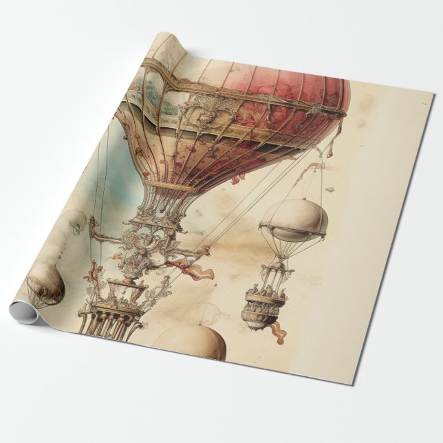 Vintage Steampunk Hot Air Balloon (4) Wrapping Paper (Unrolled)