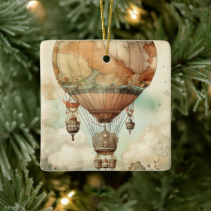Vintage Steampunk Hot Air Balloon (5) Ceramic Ornament