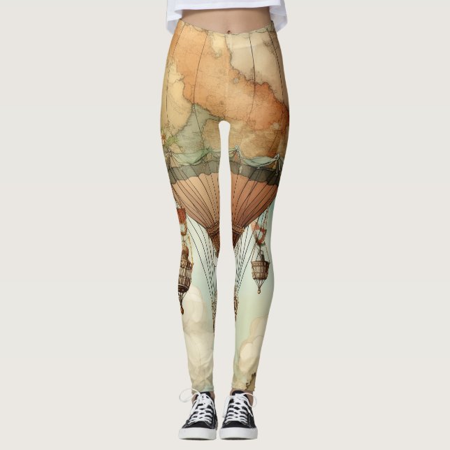 Vintage Steampunk Hot Air Balloon (5) Leggings (Front)