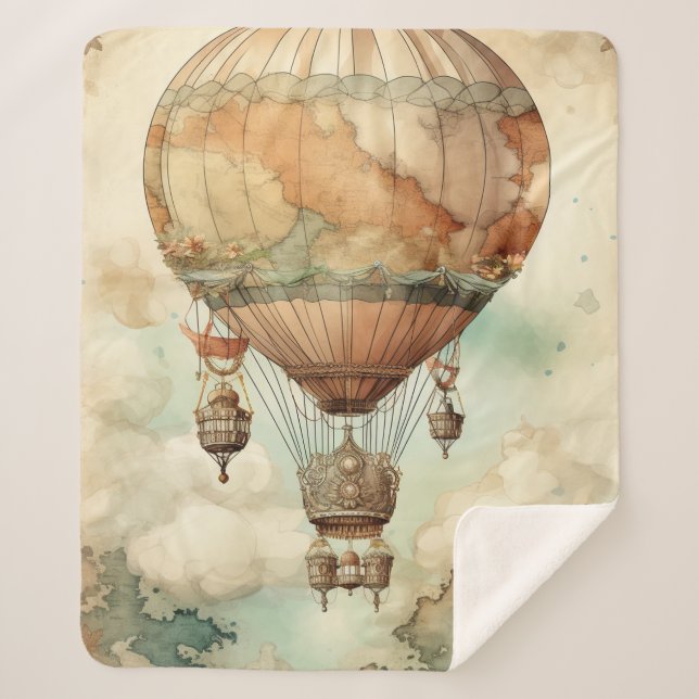 Vintage Steampunk Hot Air Balloon (5) Sherpa Blanket (Front)