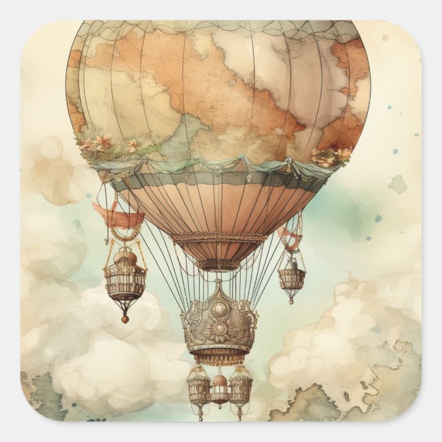 Vintage Steampunk Hot Air Balloon (5) Square Sticker (Front)
