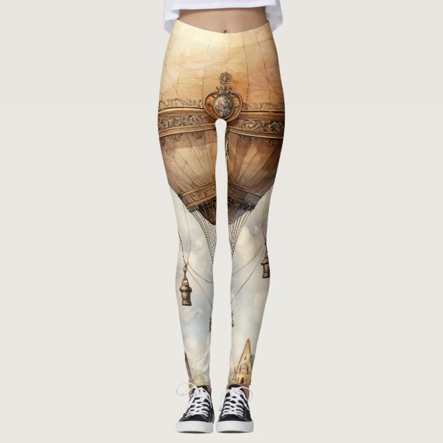 Vintage Steampunk Hot Air Balloon Leggings (Front)