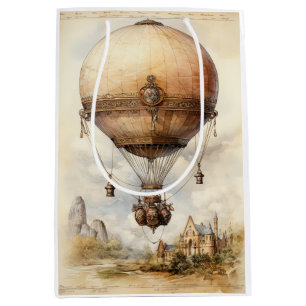 Vintage Steampunk Hot Air Balloon Medium Gift Bag