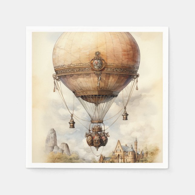 Vintage Steampunk Hot Air Balloon Napkin (Front)