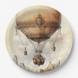 Vintage Steampunk Hot Air Balloon Paper Plate