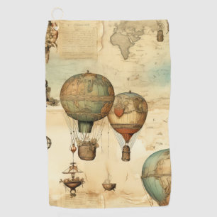 Vintage Steampunk Hot Air Balloon Sepia Golf Towel