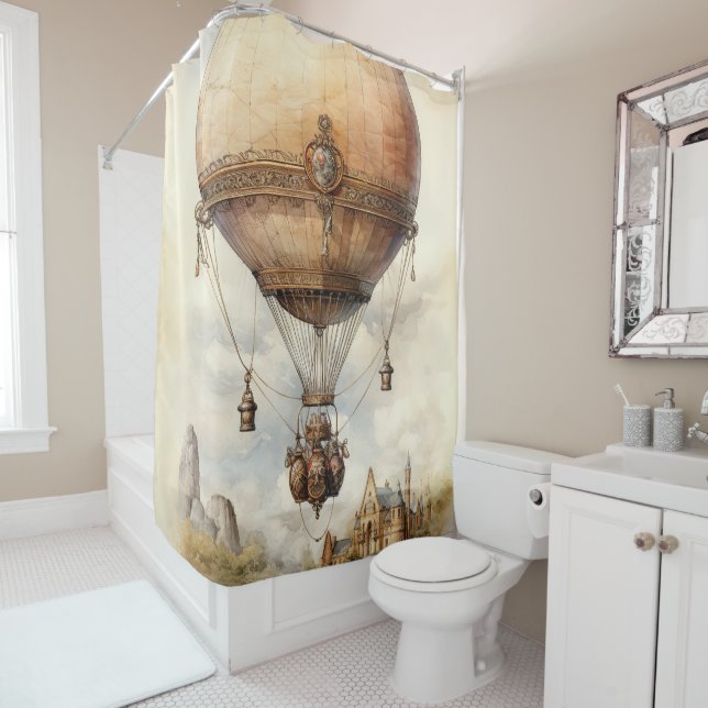 Vintage Steampunk Hot Air Balloon Shower Curtain (In Situ)