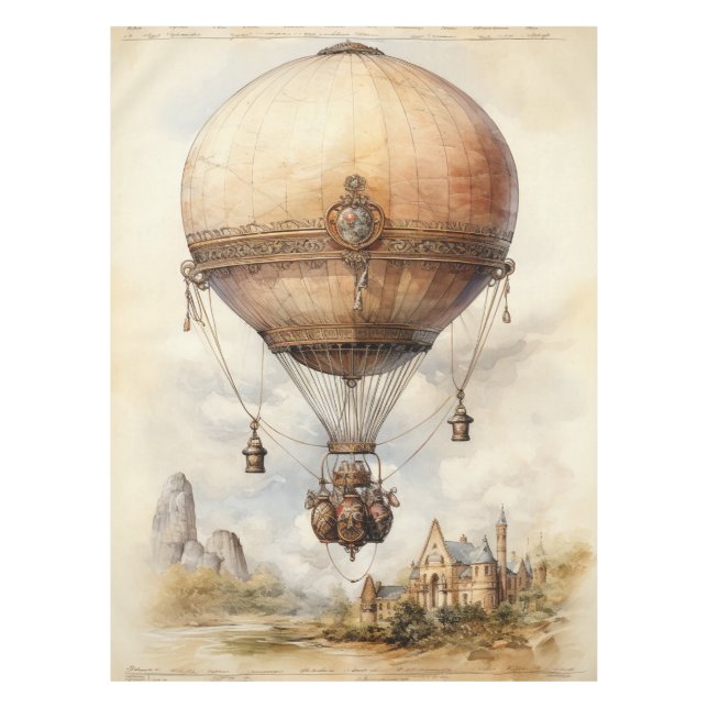 Vintage Steampunk Hot Air Balloon Tablecloth (Front)