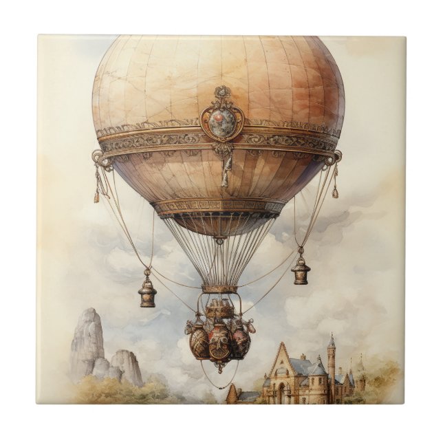 Vintage Steampunk Hot Air Balloon Tile (Front)