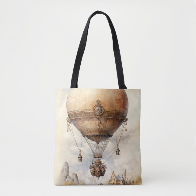 Vintage Steampunk Hot Air Balloon Tote Bag (Front)
